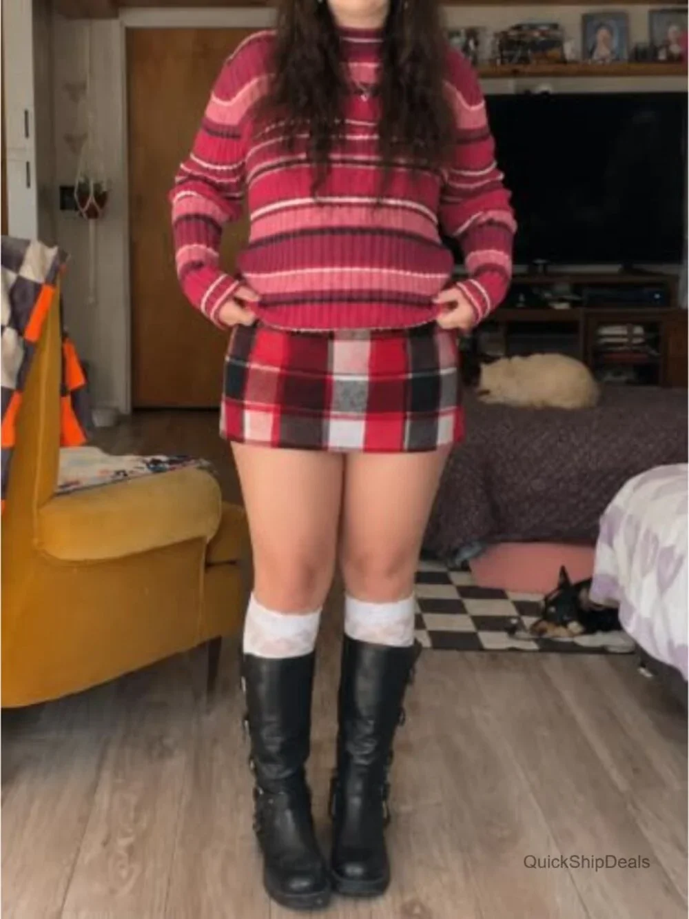 Women's Plaid Mini Skorts High Waist Bodycon Pencil 100% Polyester